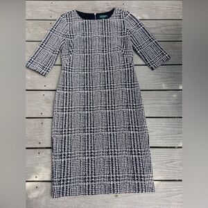 Ralph Lauren Black and White Tweed Plaid Long Sleeve Dress
